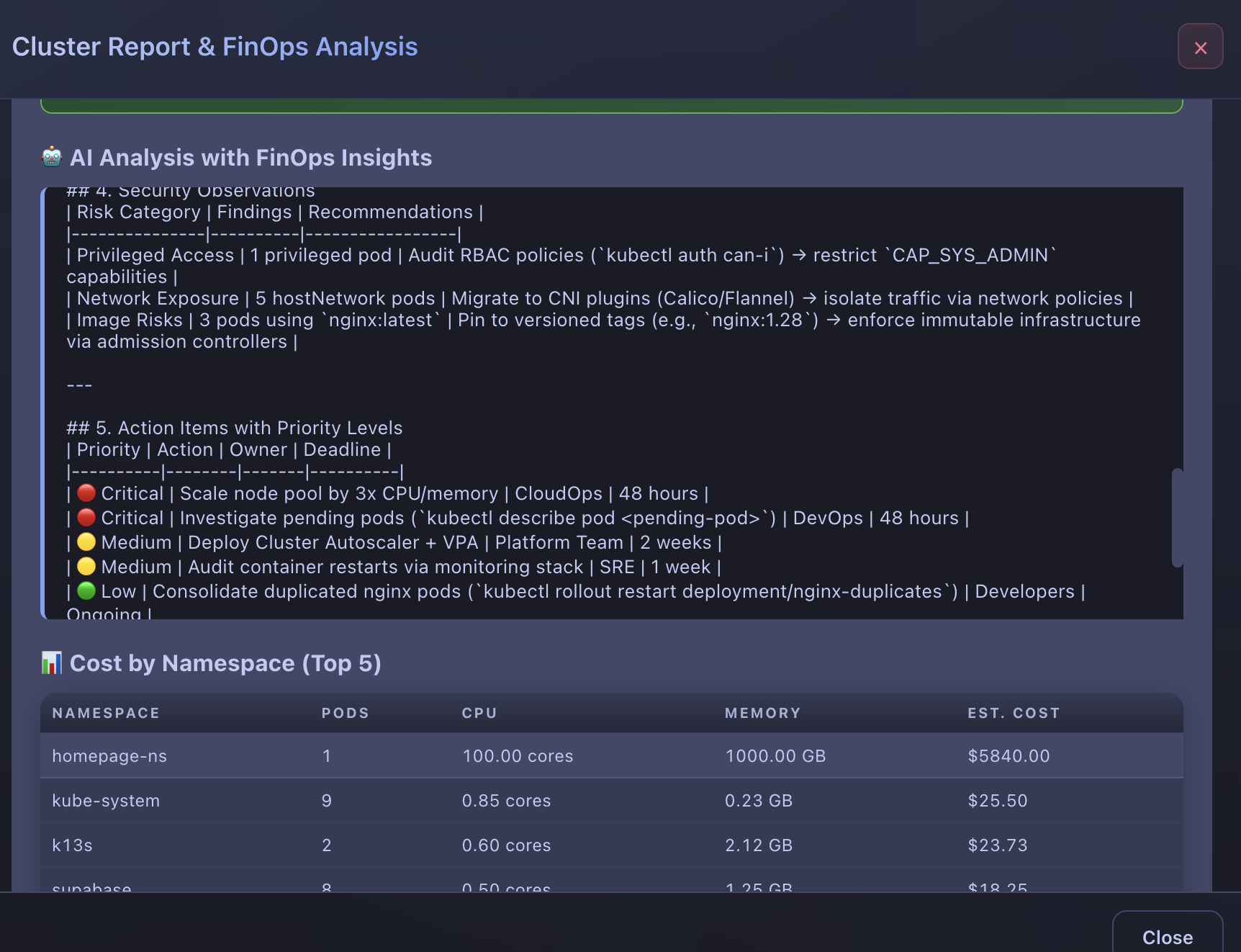 Web UI Cluster Report Preview