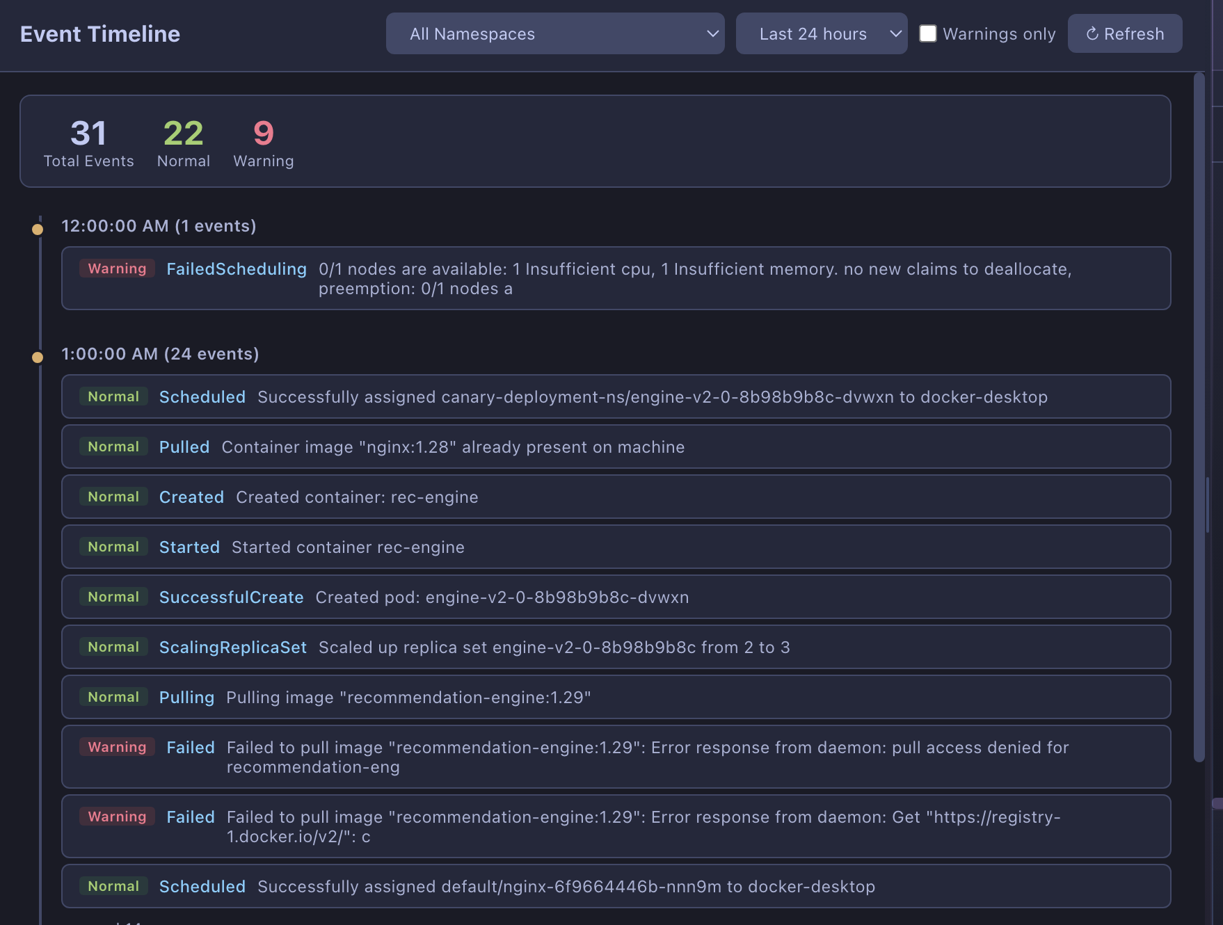 Web UI Event Timeline