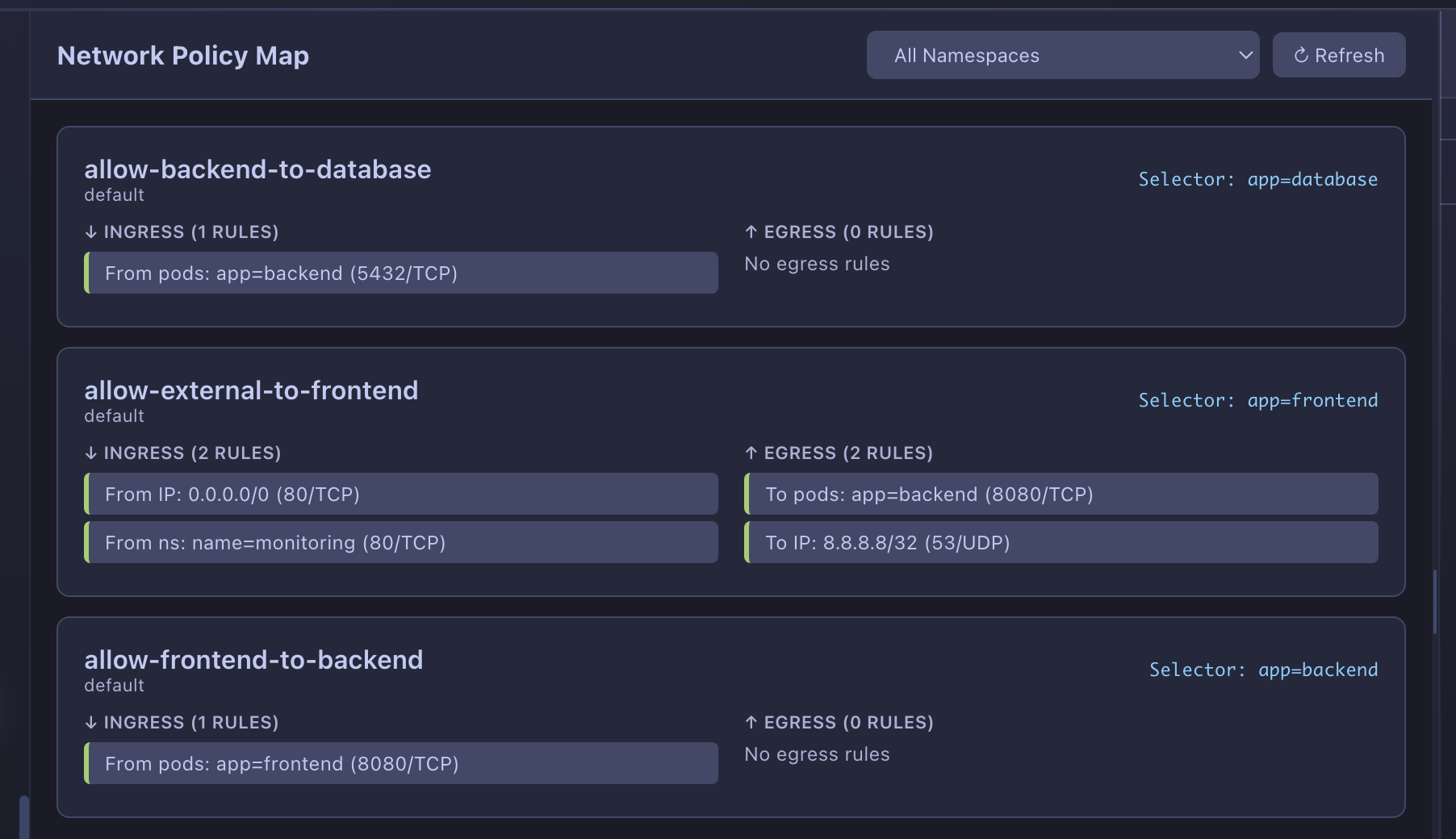 Web UI Network Policy Map